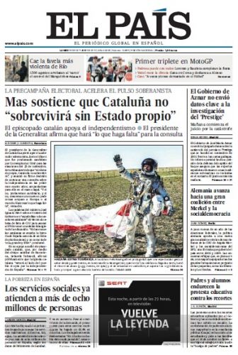Portada EL PAÍS: Los servicios sociales ya atienden a más de ocho millones de personas