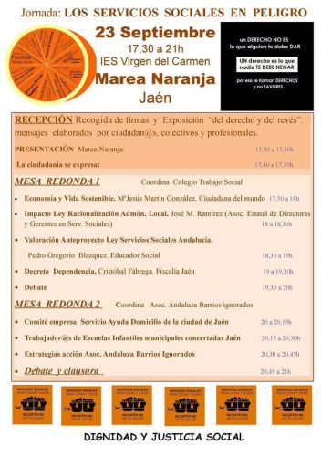 Marea Naranja Jaén organizada Jornada:"Los Servicios Sociales en peligro"