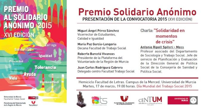 Presentación de la convocatoria del XVI Premio Solidario Anónimo
