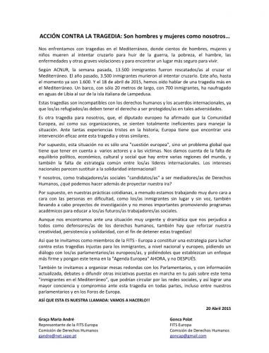 Posicionamiento de la FITS Europa ante la tragedia en el Mediterráneo