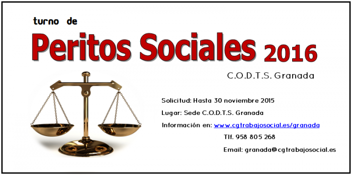 Abierta la Convocatoria para el Turno de Peritos Sociales del Colegio de Granada