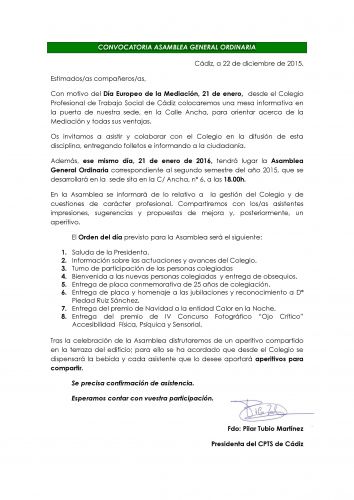 CONVOCATORIA DE ASAMBLEA GENERAL ORDINARIA