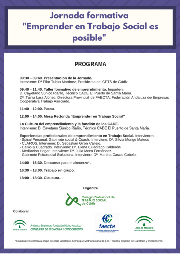 Jornada gratuita "Emprender en Trabajo Social es posible" y Asamblea del Colegio. 16 de junio.