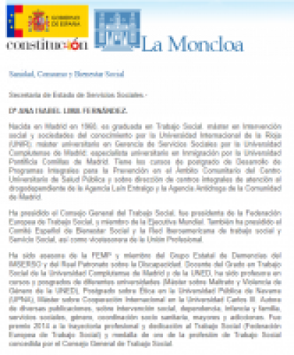 ANA I.LIMA, nombrada SECRETARIA DE ESTADO DE SERVICIOS SOCIALES