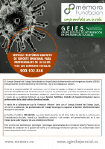 El Consejo General con la Fundación Mémora ofrecen un Servicio Telefónico Gratuito de Soporte Emocional para Trabajadoras sociales 900102846