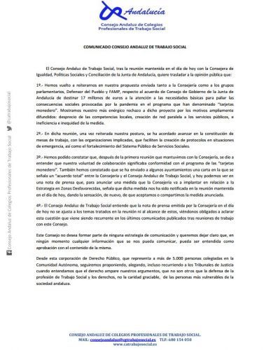 Comunicado del Consejo Andaluz de Trabajo Social
