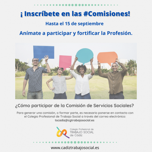 Participa de las comisiones del CPTS de Cádiz. Convocatoria hasta el 15 de septiembre.