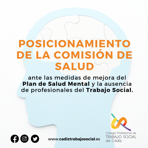 Posicionamiento de la Comisión de Salud del Colegio Profesional de Trabajo Social de Cádiz ante las medidas de mejora del Plan de Salud Mental y la ausencia de profesionales del Trabajo Social.
