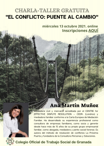 Charla-Taller sobre resolución de conflictos. Miércoles 13 octubre 17.00h por Ana Martín Muñoz