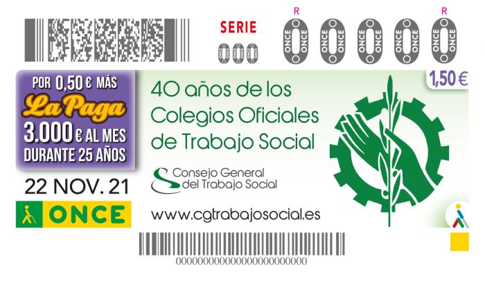 Cupón conmemorativo de la ONCE por el 40 aniversario de los Colegios Profesionales de Trabajo Social