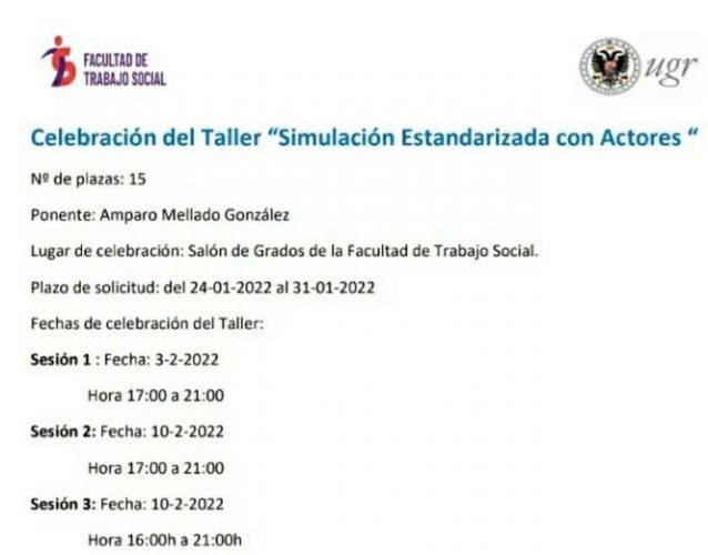 Celebración del Taller “Simulación Estandarizada con Actores “ de la UGR