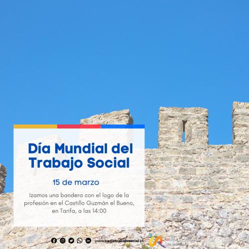 En el Día Mundial del Trabajo Social izamos la bandera de la profesión en el Castillo de Guzmán el Bueno, en Tarifa.