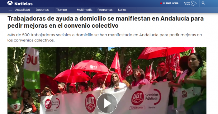 Comunicado ante la confusión entre auxiliares de ayuda a domicilio y trabajadoras/es sociales por Antena3 noticias.