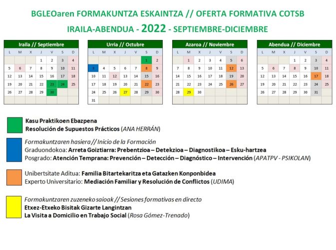 Oferta formativa del COTSB - segundo semestre 2022 // BGLEOaren formakuntza eskaintza - 2022eko bigarren seihilabetea