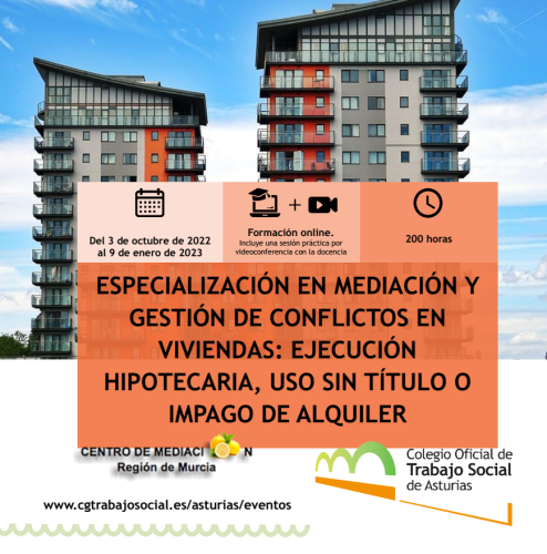 FORMACIÓN | Especialización en mediación y gestión de conflictos en viviendas: ejecución hipotecaria, uso sin título o impago de alquiler