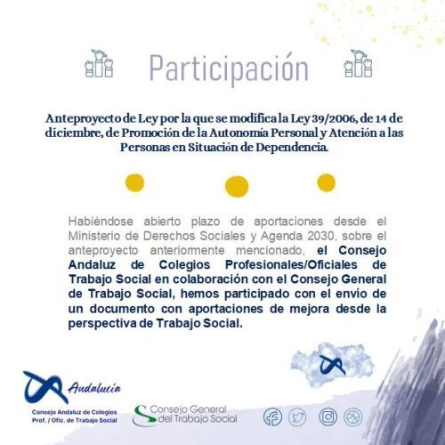 Participación en el Anteproyecto de Ley por la que se modifica la Ley 39/2006, de 14 de diciembre, de Promoción de la Autonomía Personal y Atención a las Personas en Situación de Dependencia