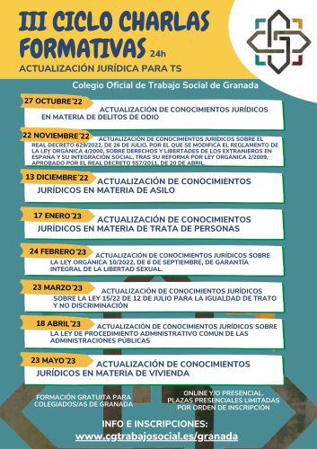 III CICLO DE CHARLAS FORMATIVAS. Actualización jurídica para trabajadores/as sociales