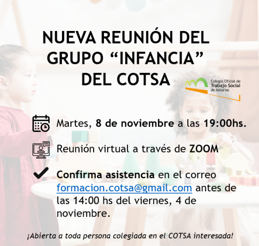 GRUPO "INFANCIA" | Primera reunión online el 8 de noviembre a las 19.00 hs