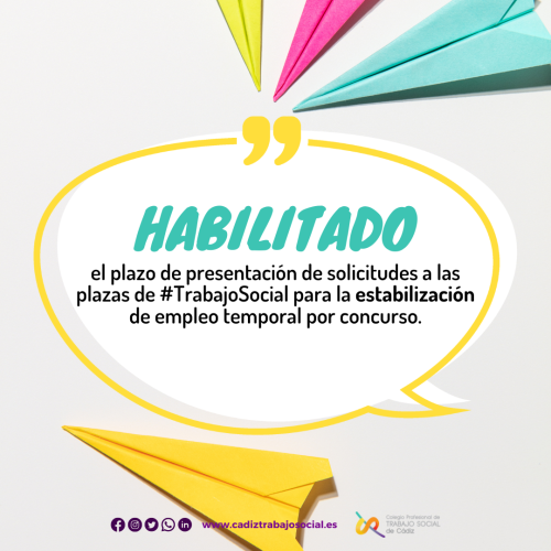Habilitado el plazo de presentación de solicitudes a las plazas de Trabajo Social para la estabilización de empleo temporal por concurso.