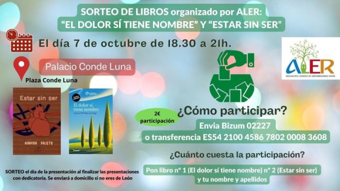 ALER sortea dos libros en la presentación de este viernes día 7 en el salón de actos del Palacio del Conde Luna