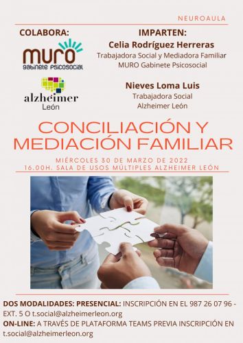 CHARLA: CONCILIACIÓN YMEDIACIÓN FAMILIAR. MIÉRCOLES 30 DE MARZO DE 2022