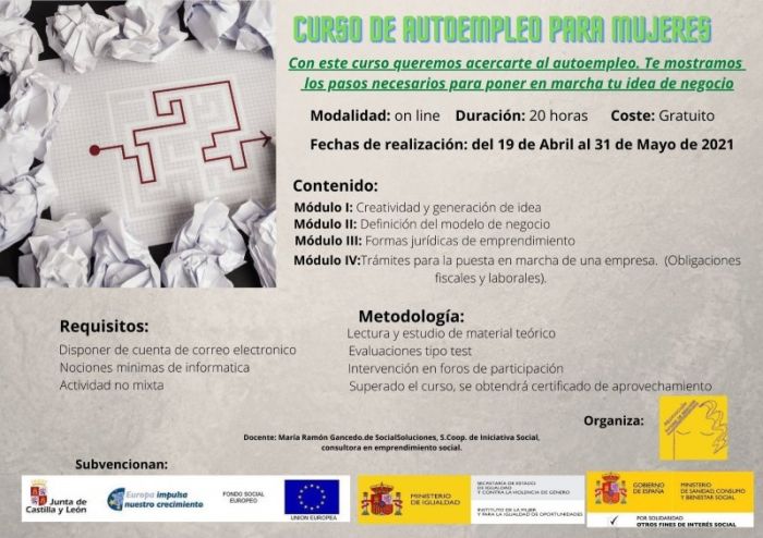 "CURSO DE AUTOEMPLEO PARA MUJERES" organizado por la ASOCIACION LEONESA SIMONE DE BEAUVOIR