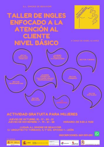 TALLER DE INGLES ENFOCADO A ATENCIÓN AL PÚBLICO. OCTUBRE-NOVIEMBRE. Organizado por Asociación Leonesa Simone de Beauvoir