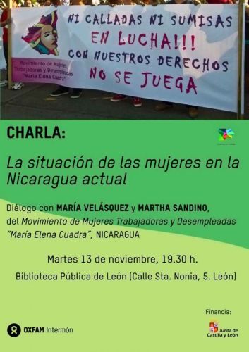 Charla: La situación de las mujeres en la Nicaragua actual. Organiza OXFAM INTERMON 13/11/18