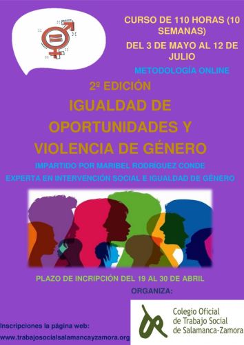 Arranca el plazo de inscripción de la 2ª edición del curso de Igualdad de Oportunidades y Violencia de Género.