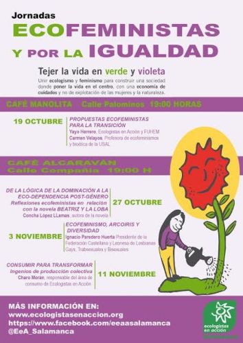 SALAMANCA. Jornadas ecofeministas para una transición ecologista. Primera jornada: Miércoles 19 de Octubre-19h-Café Manolita