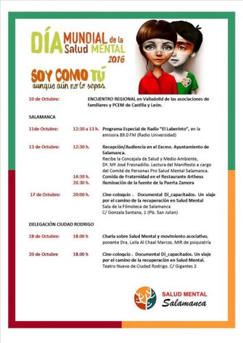 SALAMANCA. DÍA MUNDIAL DE LA SALUD MENTAL. SOY COMO TÚ AUNQUE NO LO SEPAS