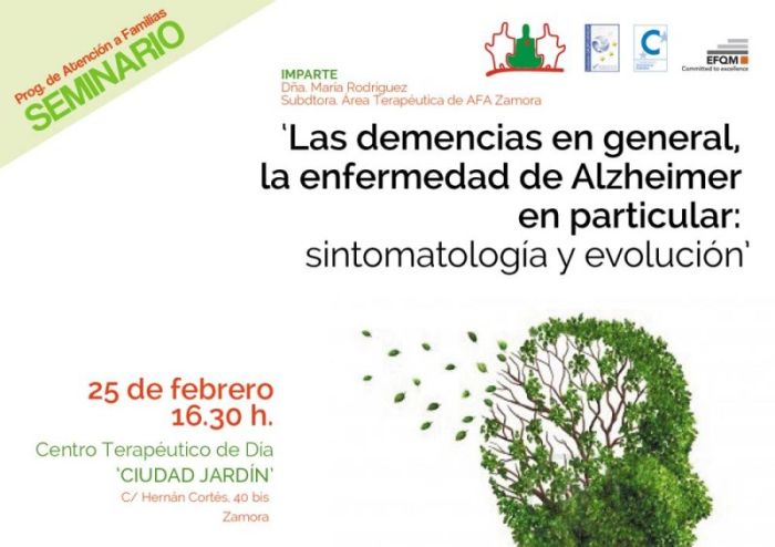 Zamora. Alzheimer Zamora comienza con sus charlas para las familias: "La demencia en general. La enfermedad de Alzheimer en particular". 25 de febrero, 16:30 h en Centro Terapéutico de Día Ciudad Jardín