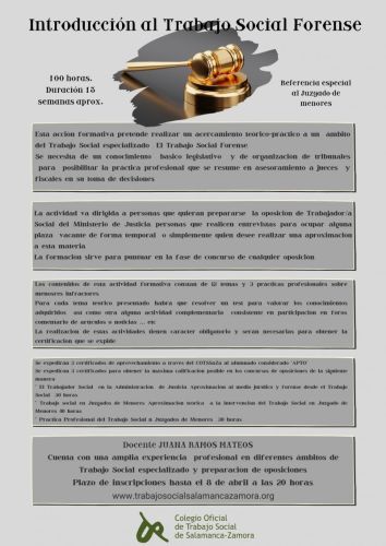 Nuevo curso de nuestro plan formativo: Introducción al Trabajo Social Forense.