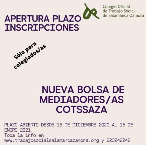NUESTRO COLEGIO. Apertura del plazo de inscripción en la bolsa de mediadores.
