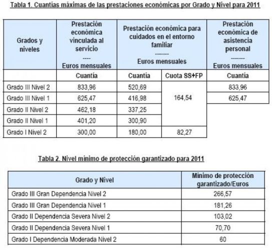 El Gobierno establece las cuantías máximas y mínimas de las prestaciones por dependencia
