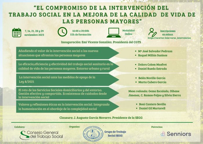 Curso de la SEGG: “El compromiso de la Intervención del Trabajo Social en la mejora de la calidad de vida de las personas mayores”