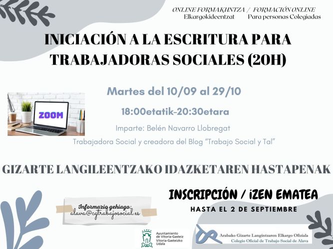 TALLER "INICIACIÓN A LA ESCRITURA PARA TRABAJADORAS SOCIALES"