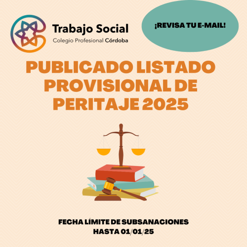PUBLICADO EL LISTADO PROVISIONAL DE LA BOLSA DE PERITAJE 2025 DEL C.P.T.S. CORDOBA