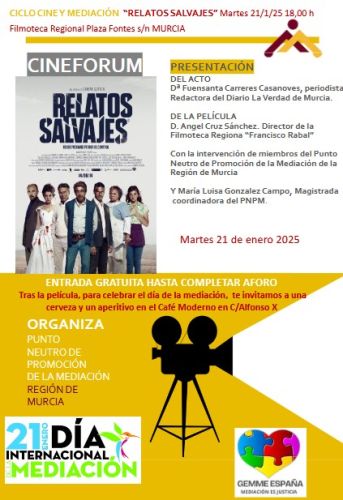 Hoy, 21 de enero celebramos el día Europeo de la Mediación ¡Te esperamos a las 18:00h en la Filmoteca Regional!