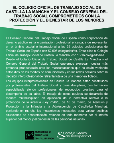 El Colegio Oficial de Trabajo Social de Castilla La Mancha y el Consejo General del Trabajo Social comprometidos con la protección y el bienestar de los/las menores