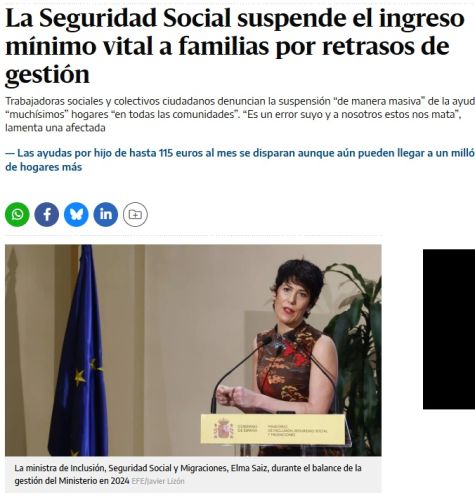 La Seguridad Social suspende el ingreso mínimo vital a familias por retrasos de gestión.