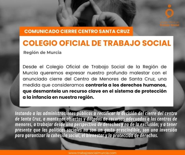 El Colegio insta a la administración a que rectifique la decisión de cerrar el Centro de Menores de Santa Cruz