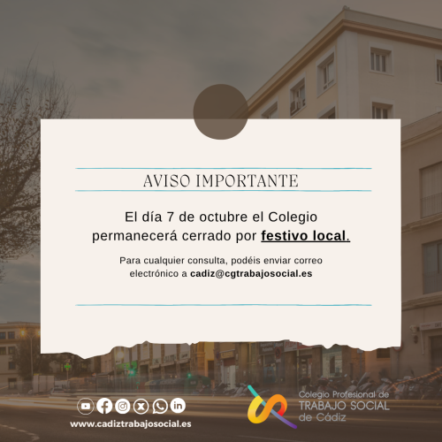 El día 7 de octubre el Colegio permanecerá cerrado por festivo local.