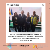 El Colegio Profesional de Trabajo Social de Cádiz participa en la reunión de operativos del simulacro Respuest@_25