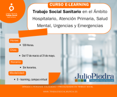 Curso e-learning, Trabajo Social Sanitario en el Ámbito Hospitalario, Atención Primaria, Salud Mental, Urgencias y Emergencias. Inicio 17 de marzo de 2026